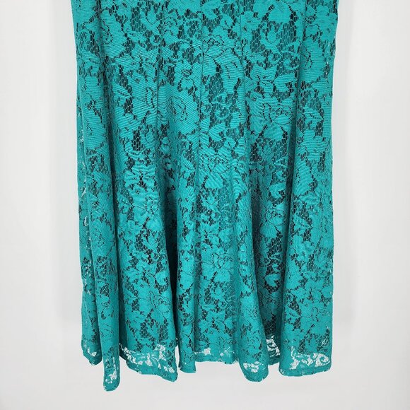 3/$25 134 Danny & Nicole Lace Dress 8 Fit & Flare Sleeveless Cocktail Teal M - Picture 5 of 9